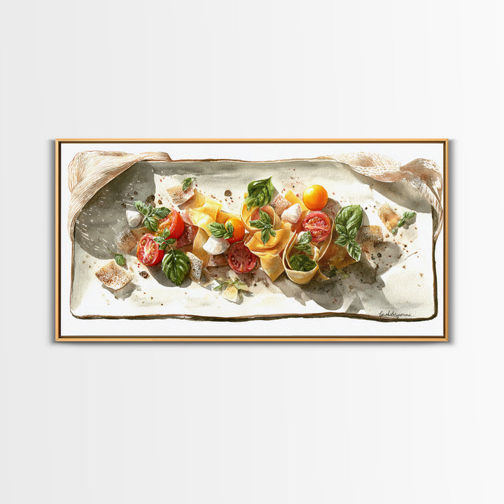 Fresh Pasta with Tomatoes and Basil Canvas Print, Restaurant Art, Large Wall Art, Restaurant Decor, Fine Art, Bistro, RES-2x1-70