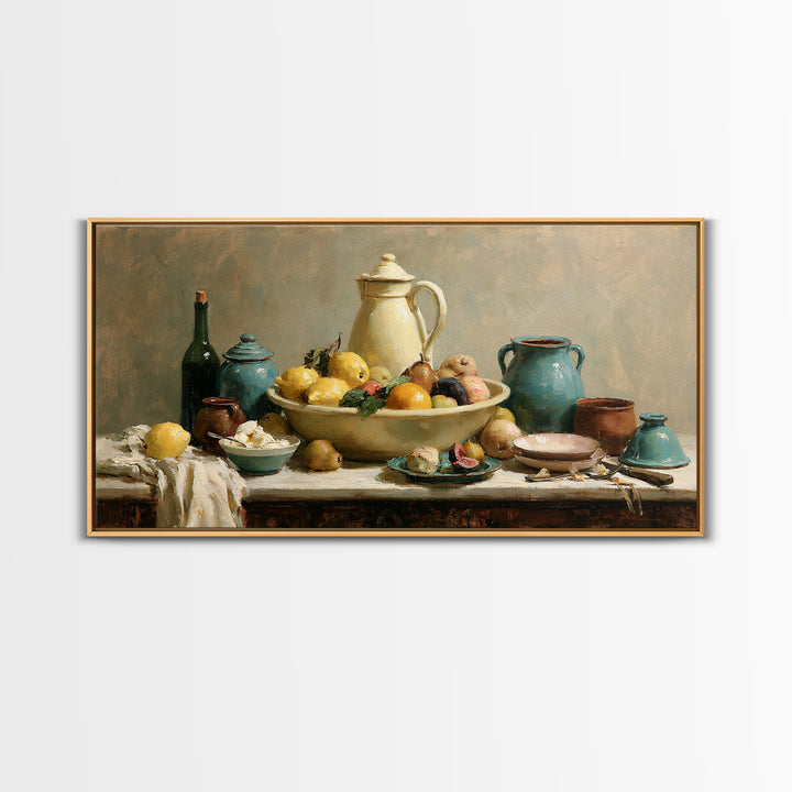 Classic Fruit Bowl Framed Canvas Print, Restaurant Art, Canvas Wall Art, Restaurant Decor, Fine Art, Bistro, Bedroom Wall Art, RES-2x1-72