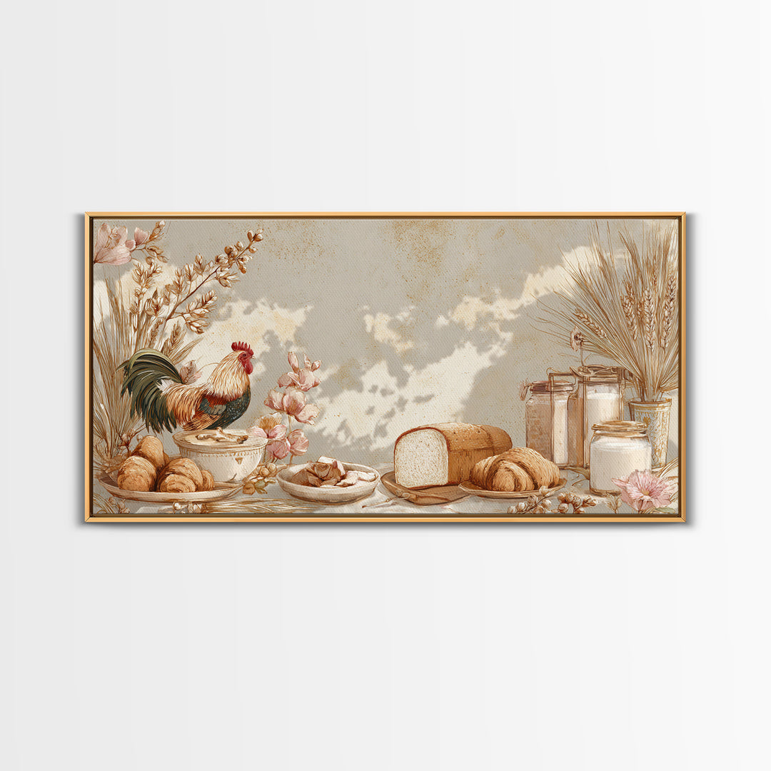Rooster and Herbs for Farmhouse Restaurant Mood Framed Canvas Print, Restaurant Art, Printable Art, Restaurant Decor, Bistro, RES-2x1-88