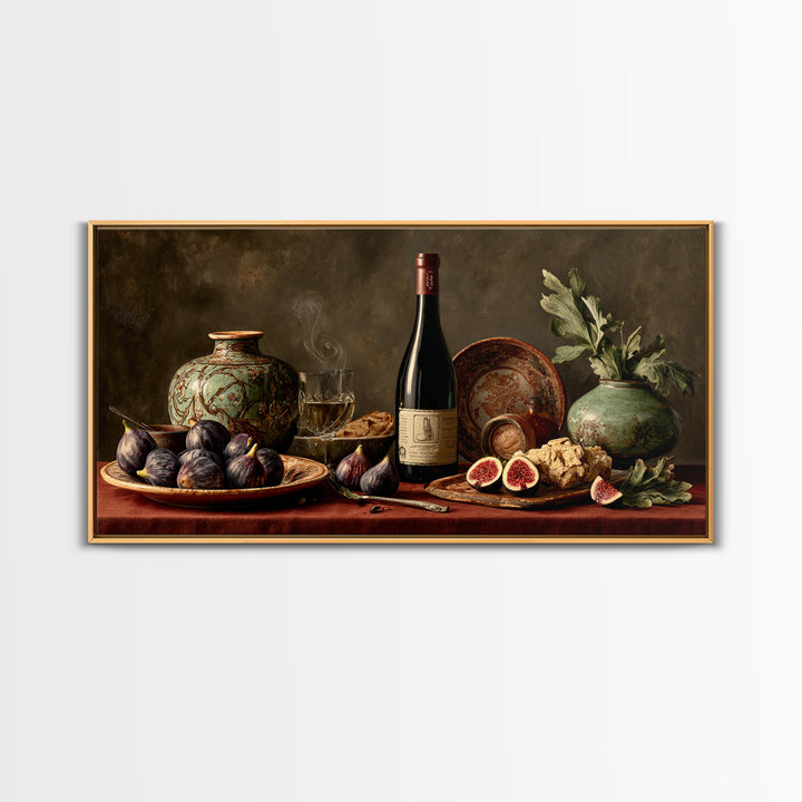 Wine Bottle and Figs Canvas Print, Restaurant Art, Living Room Decor, Restaurant Decor, Fine Art, Bistro, Gallery Decor, RES-2x1-93