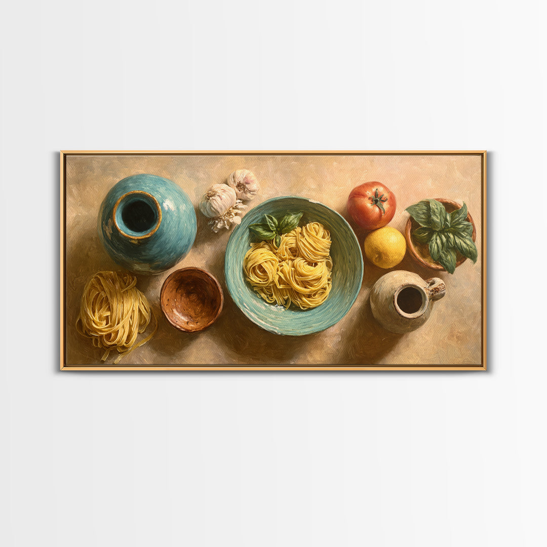 Fresh Pasta with Tomatoes and Basil Canvas Print, Restaurant Art, Large Wall Art, Restaurant Decor, Fine Art, Bistro, RES-2x1-94