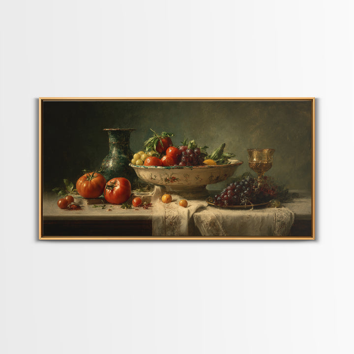 Classic Fruit Bowl Framed Canvas Print, Restaurant Art, Watercolor Painting, Restaurant Decor, Oil Painting, Bistro, RES-2x1-96