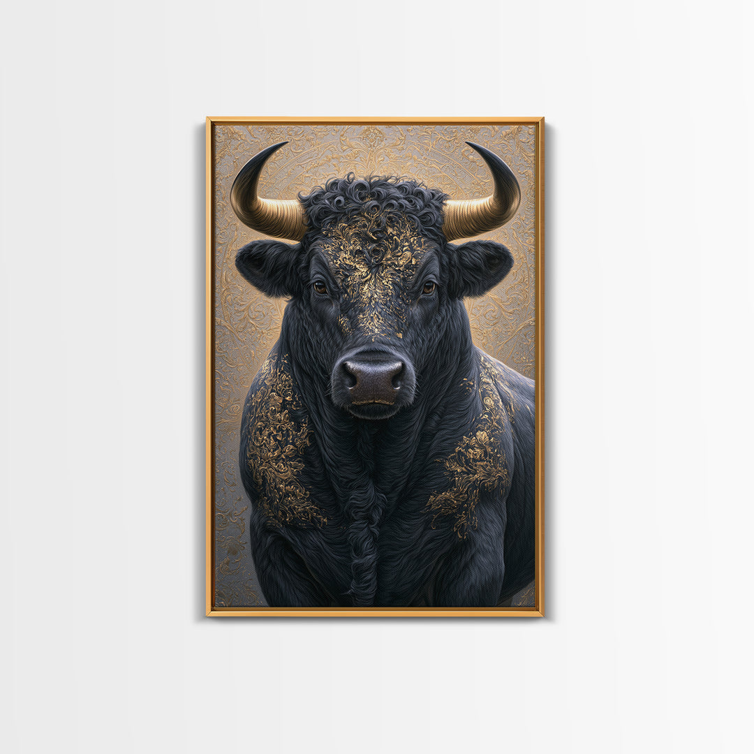 Steakhouse Black and Gold Bull Portrait Canvas Print, Restaurant Art, Minimalist Decor, Restaurant Decor, Fine Art, Bistro, RES-2x3-15