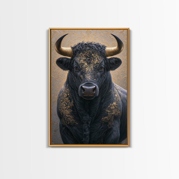 Steakhouse Black and Gold Bull Portrait Canvas Print, Restaurant Art, Minimalist Decor, Restaurant Decor, Fine Art, Bistro, RES-2x3-15