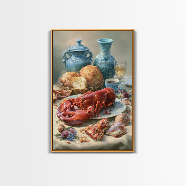 Seafood Lobster and Shell Arrangement Canvas Print, Restaurant Art, Gallery Decor, Restaurant Decor, Fine Art, Bistro, RES-2x3-16