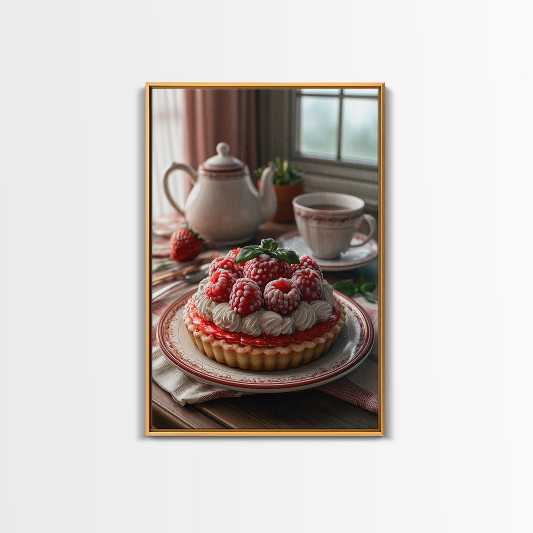 Dessert Tart with Berries and Cream Framed Canvas Print, Restaurant Art, Modern Decor, Restaurant Decor, Fine Art, Bistro, RES-2x3-24