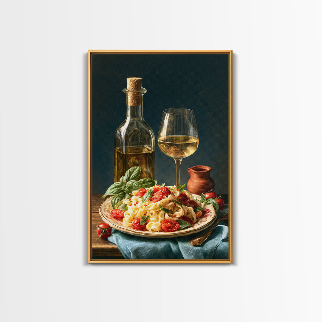 Fresh Pasta with Tomatoes and Basil Framed Canvas Print, Restaurant Art, Printable Wall Art, Restaurant Decor, Fine Art, Bistro, RES-2x3-34