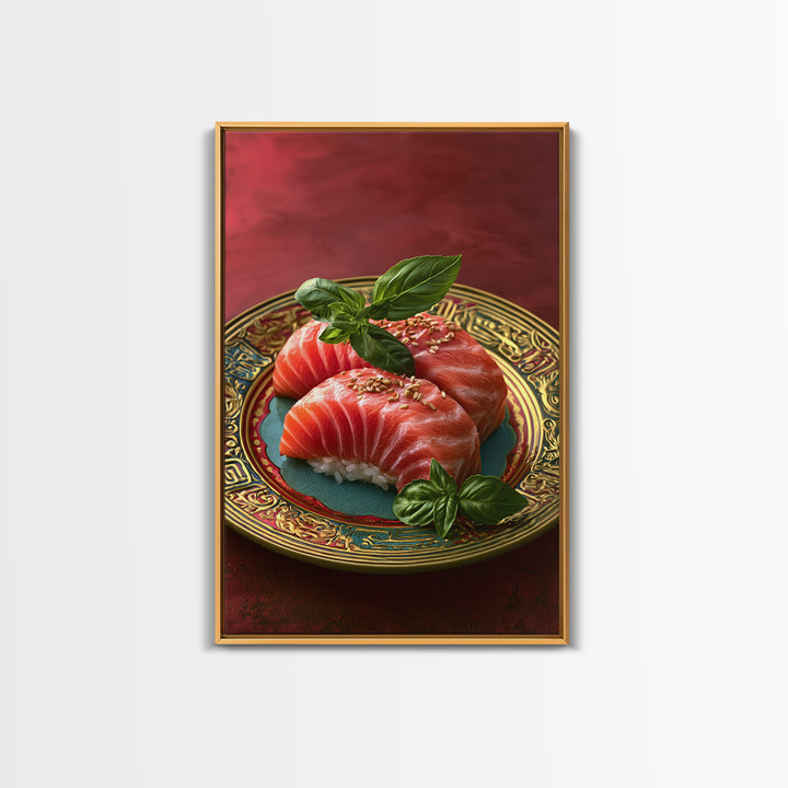 Sushi Fish and Ceramic Plate Composition Framed Canvas Print, Restaurant Art, Kitchen Decor, Restaurant Decor, Fine Art, Bistro, RES-2x3-37