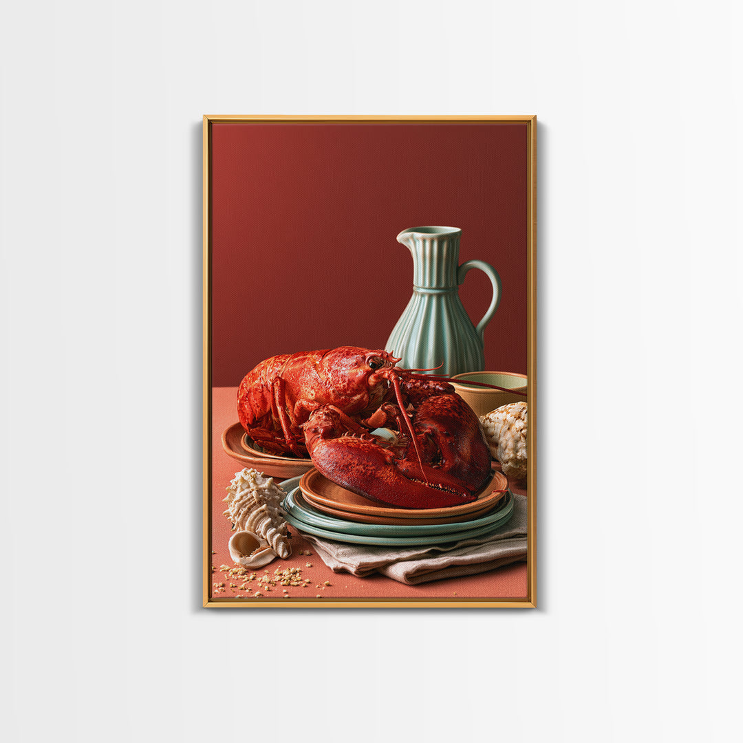Seafood Lobster and Shell Arrangement Canvas Print, Restaurant Art, Contemporary Art, Restaurant Decor, Fine Art, Bistro, RES-2x3-40