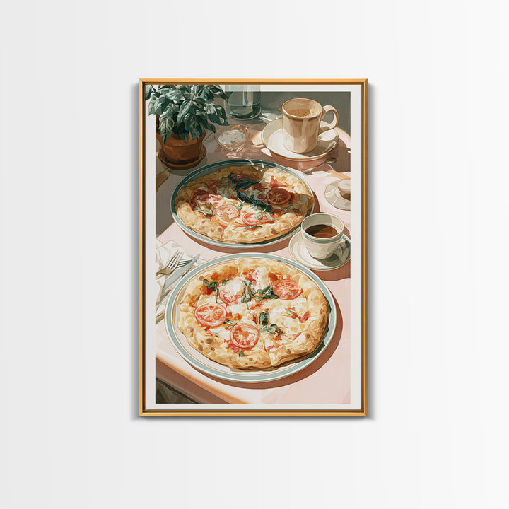 Pizzeria Tomato Basil and Mozzarella Still Life Canvas Print, Restaurant Art, Restaurant Decor, Bistro, Watercolor Painting, RES-2x3-42