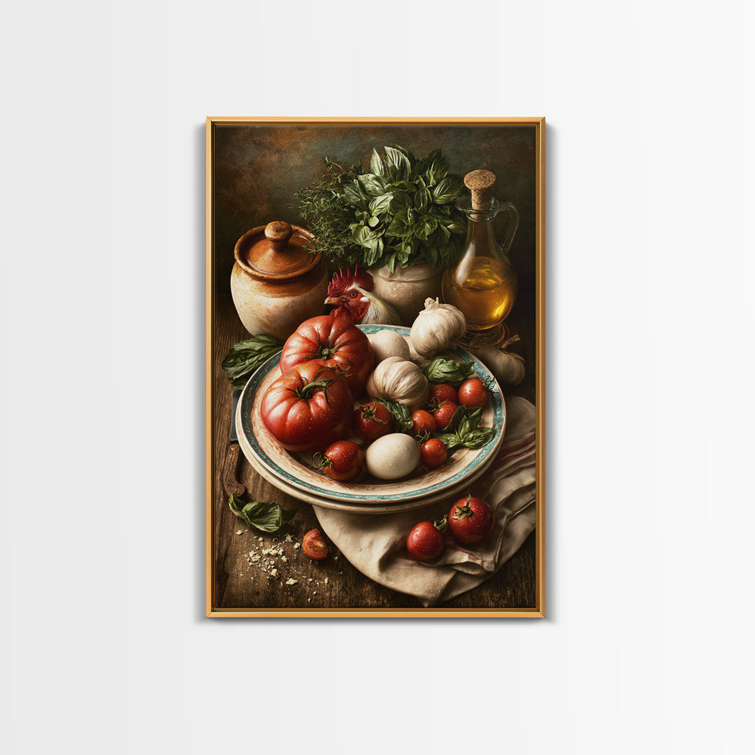 Rooster and Herbs for Farmhouse Restaurant Mood Framed Canvas Print, Restaurant Art, Poster, Restaurant Decor, Fine Art, Bistro, RES-2x3-52