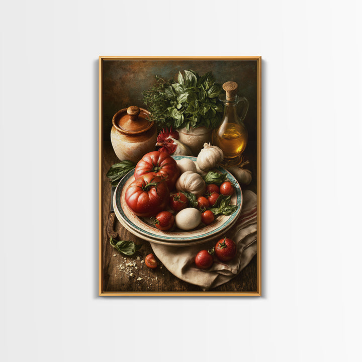 Rooster and Herbs for Farmhouse Restaurant Mood Framed Canvas Print, Restaurant Art, Poster, Restaurant Decor, Fine Art, Bistro, RES-2x3-52