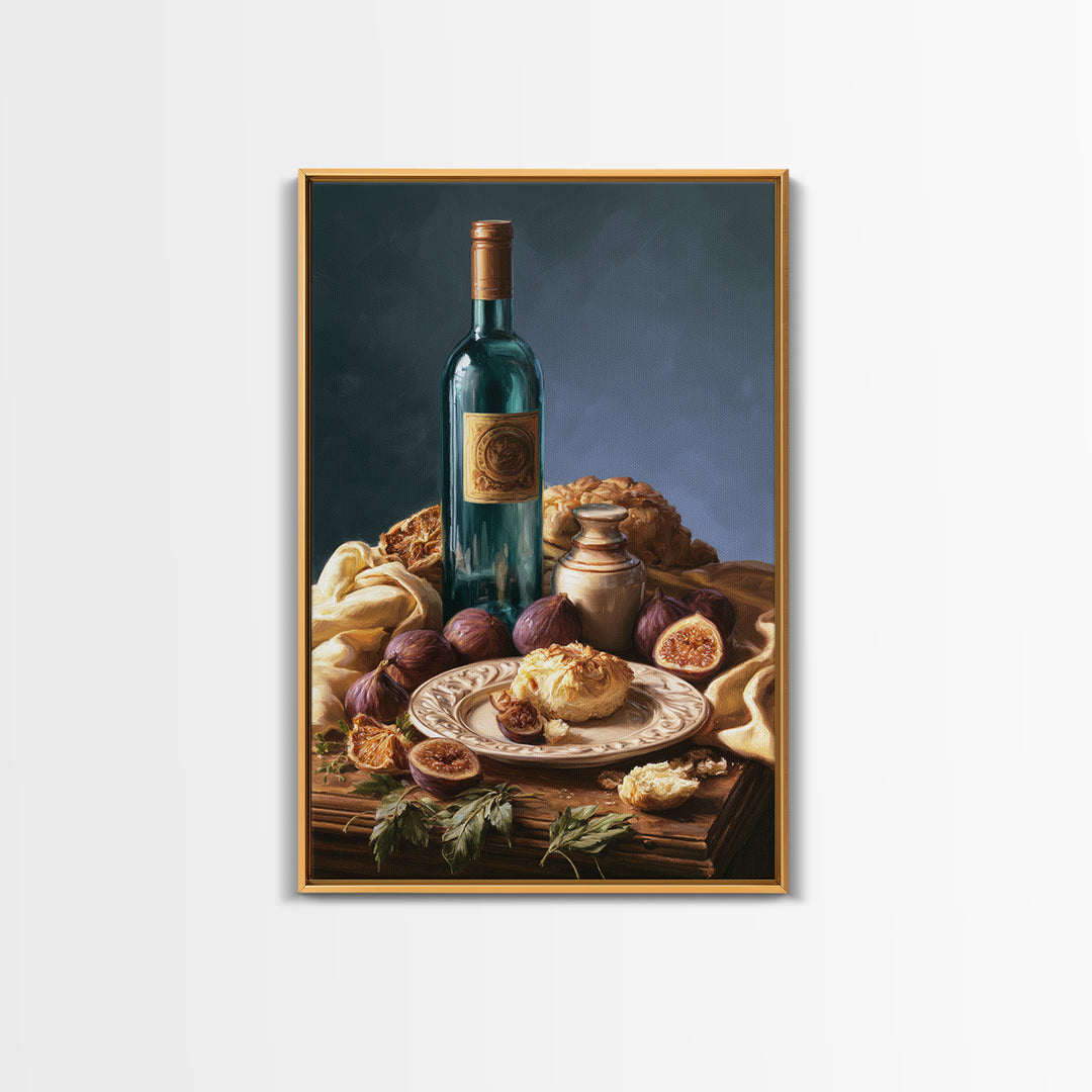 Wine Bottle and Figs Canvas Print, Restaurant Art, Watercolor Painting, Restaurant Decor, Oil Painting, Bistro, Fine Art Print, RES-2x3-57