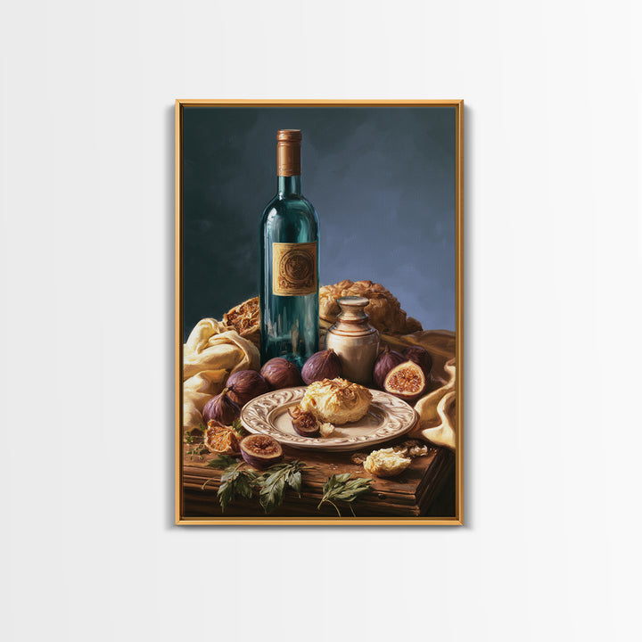 Wine Bottle and Figs Canvas Print, Restaurant Art, Watercolor Painting, Restaurant Decor, Oil Painting, Bistro, Fine Art Print, RES-2x3-57