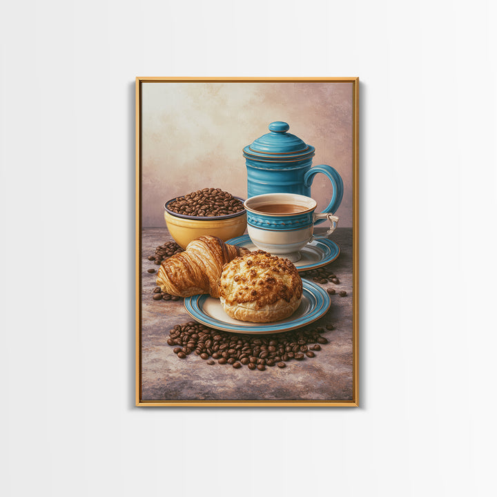 Coffee Beans and Pastry Arrangement Framed Canvas Print, Restaurant Art, Minimalist Decor, Restaurant Decor, Fine Art, Bistro, RES-2x3-6