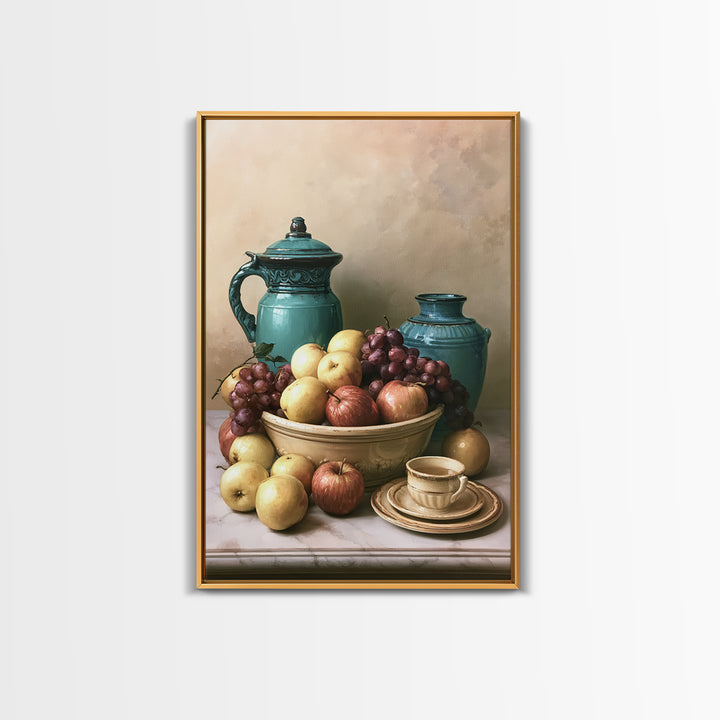 Classic Fruit Bowl Framed Canvas Print, Restaurant Art, Canvas Wall Art, Restaurant Decor, Fine Art, Bistro, Bedroom Wall Art, RES-2x3-60