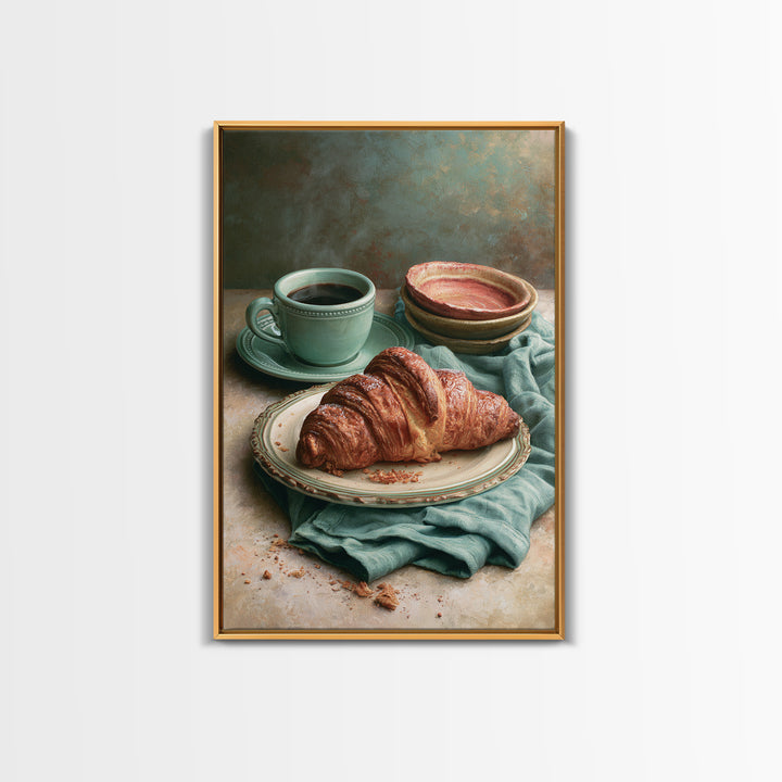 French Bistro Coffee and Croissant Still Life Canvas Print, Restaurant Art, Kitchen Wall Art, Restaurant Decor, Abstract Art, RES-2x3-62
