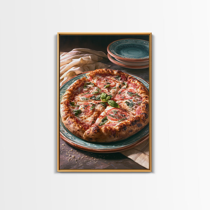 Pizzeria Tomato Basil and Mozzarella Still Life Canvas Print, Restaurant Art, Restaurant Decor, Oil Painting, Bistro, RES-2x3-66