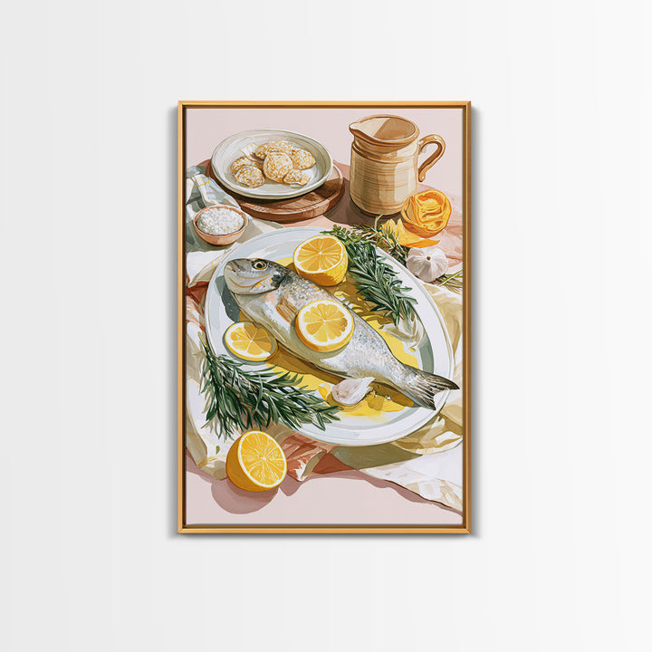 Fresh Fish with Lemon and Herbs Canvas Print, Restaurant Art, Fine Art Print, Restaurant Decor, Fine Art, Bistro, Wall Decor, RES-2x3-7