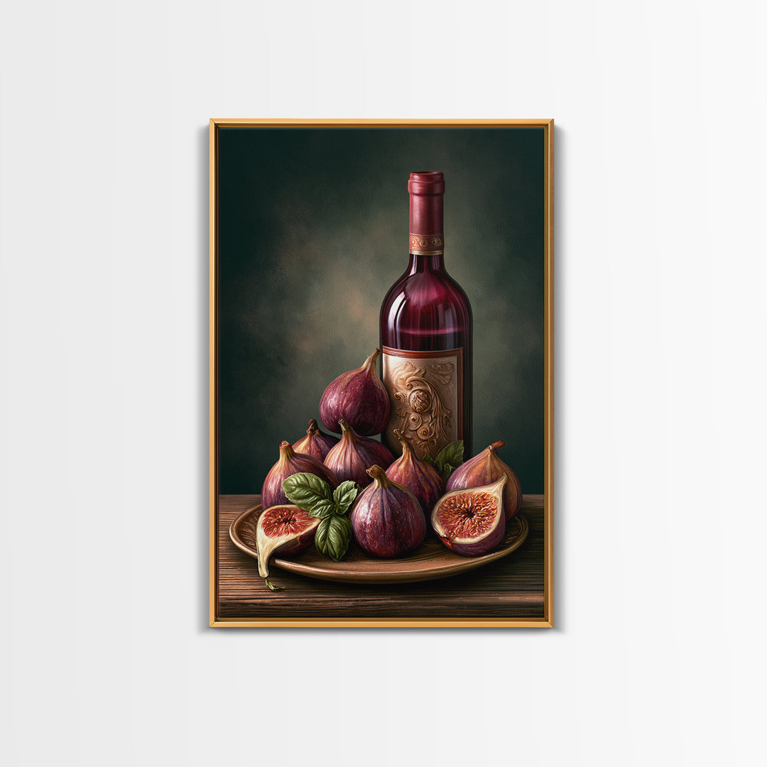 Wine Bottle and Figs Canvas Print, Restaurant Art, Watercolor Painting, Restaurant Decor, Oil Painting, Bistro, Fine Art Print, RES-2x3-81