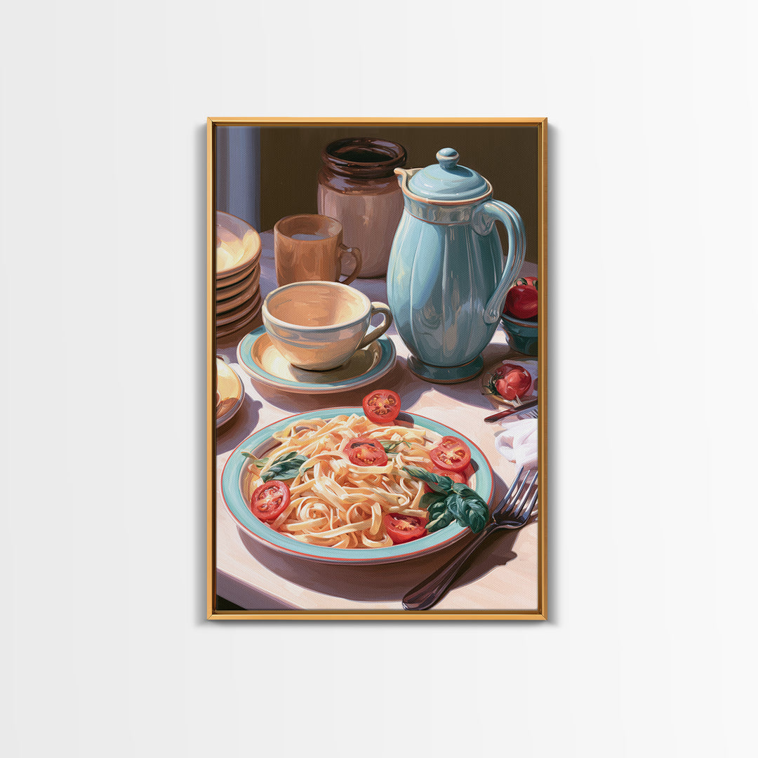 Fresh Pasta with Tomatoes and Basil Canvas Print, Restaurant Art, Kitchen Decor, Restaurant Decor, Bistro, Bedroom Wall Art, RES-2x3-82