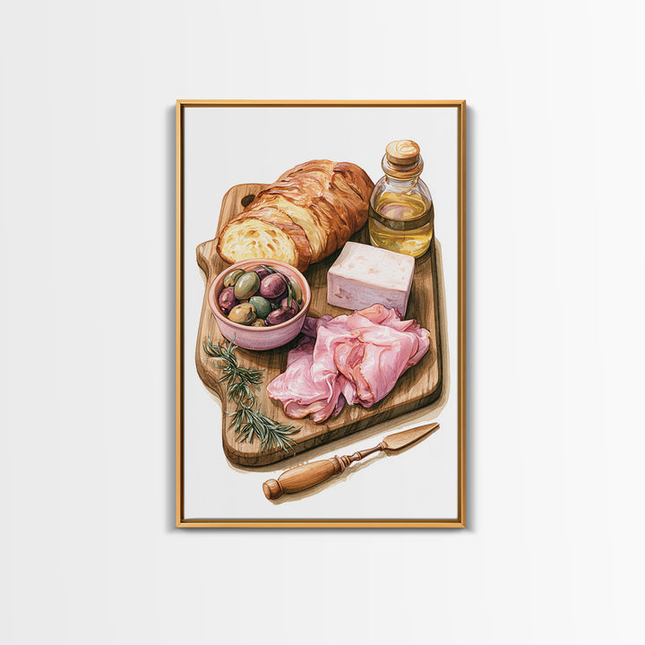 Mediterranean Olives Bread and Cheese Board Canvas Print, Restaurant Art, Bedroom Wall Art, Restaurant Decor, Bistro, RES-2x3-89