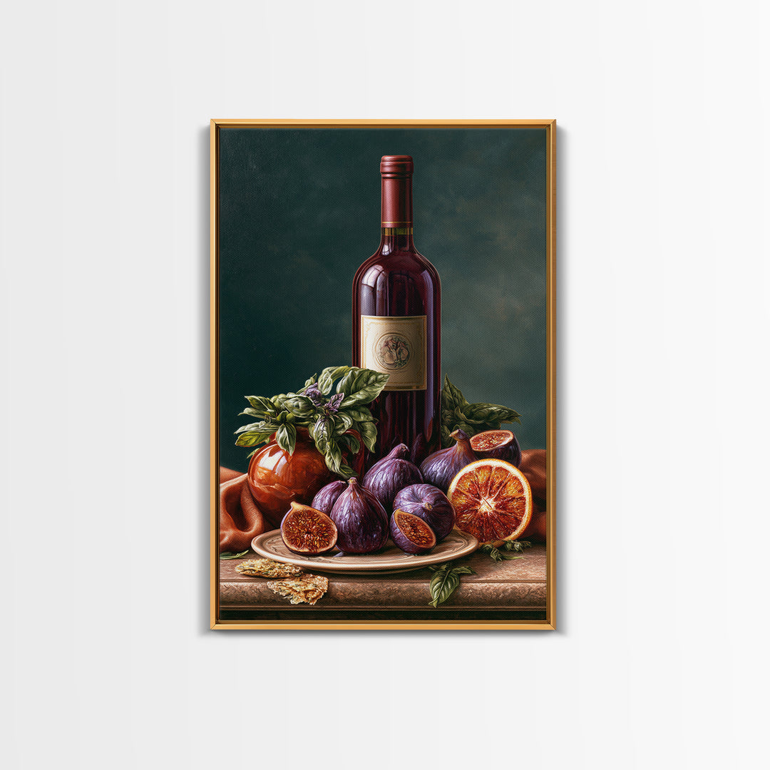 Wine Bottle and Figs Canvas Print, Restaurant Art, Canvas Wall Art, Restaurant Decor, Fine Art, Bistro, Bedroom Wall Art, RES-2x3-9
