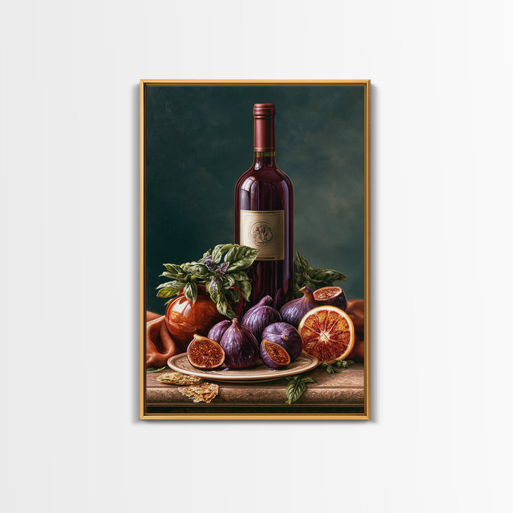 Wine Bottle and Figs Canvas Print, Restaurant Art, Canvas Wall Art, Restaurant Decor, Fine Art, Bistro, Bedroom Wall Art, RES-2x3-9