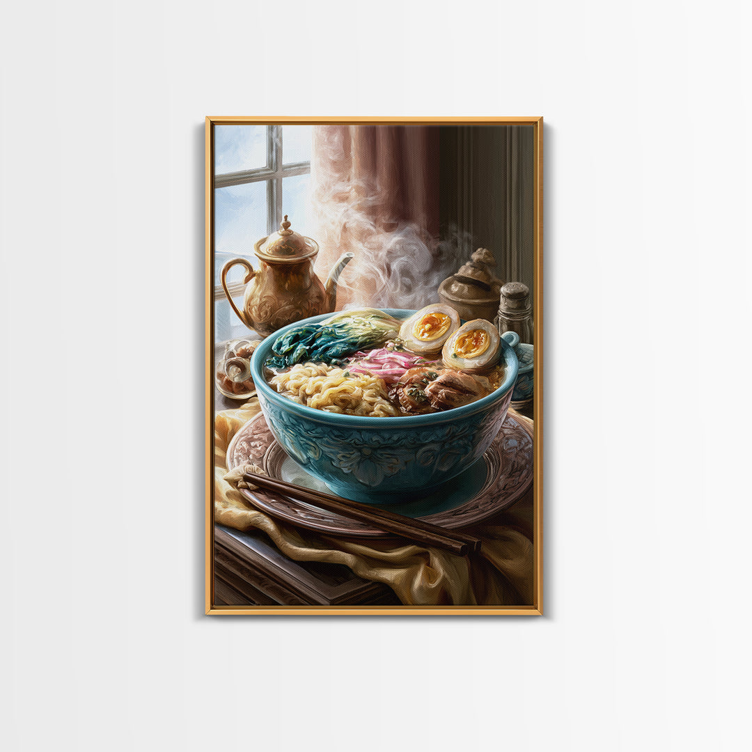 Ramen Bowl Rendered Framed Canvas Print, Restaurant Art, Printable Art, Restaurant Decor, Fine Art, Bistro, Watercolor Art, RES-2x3-94