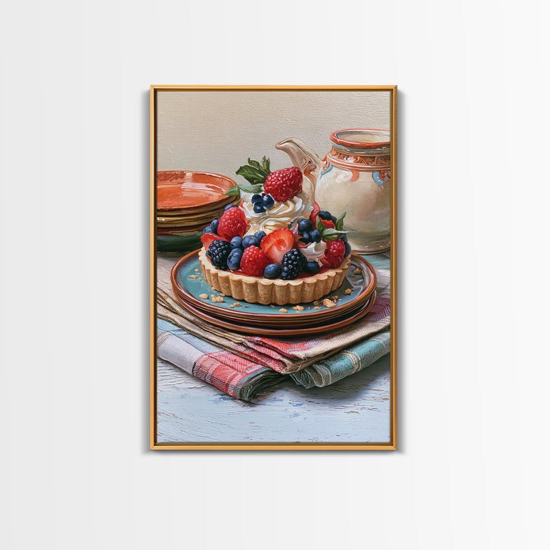 Dessert Tart with Berries and Cream Canvas Print, Restaurant Art, Living Room Decor, Restaurant Decor, Fine Art, Bistro, RES-2x3-96