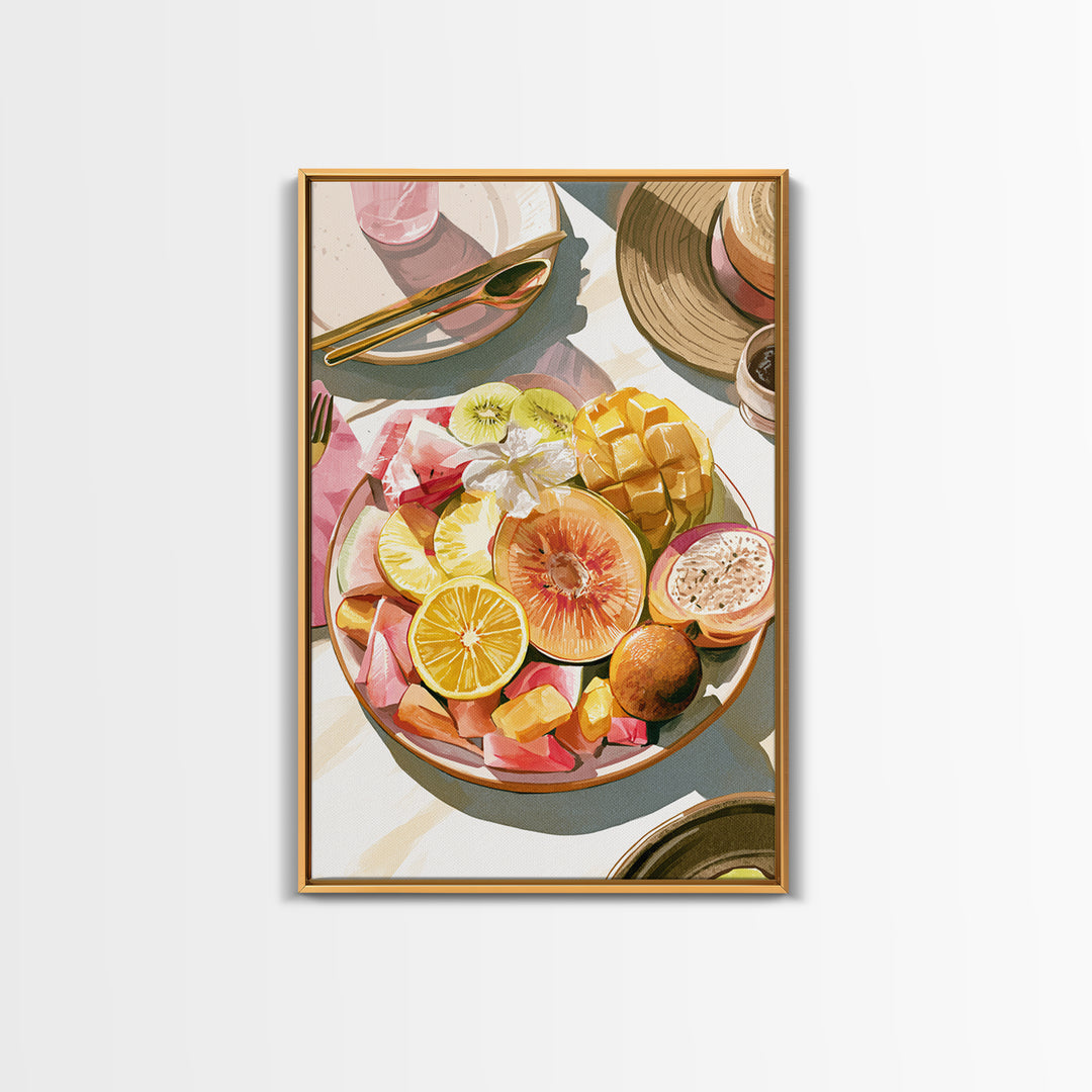 Tropical Fruit Platter Framed Canvas Print, Restaurant Art, Framed Wall Art, Restaurant Decor, Watercolor Art, Bistro, RES-2x3-98