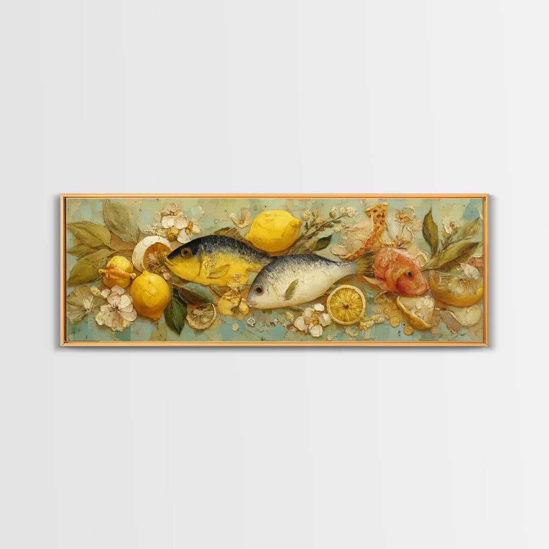 Fresh Fish with Lemon and Herbs Framed Canvas Print, Restaurant Art, Gallery Decor, Restaurant Decor, Fine Art, Bistro, RES-3x1-15