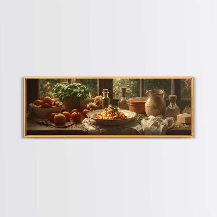 Fresh Pasta with Tomatoes and Basil Framed Canvas Print, Restaurant Art, Printable Art, Restaurant Decor, Fine Art, Bistro, RES-3x1-18