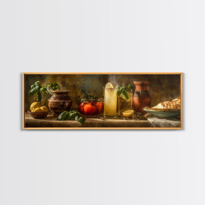 Cocktail and Citrus Bar Composition Framed Canvas Print, Restaurant Art, Textured Painting, Restaurant Decor, Fine Art, Bistro, RES-3x1-27