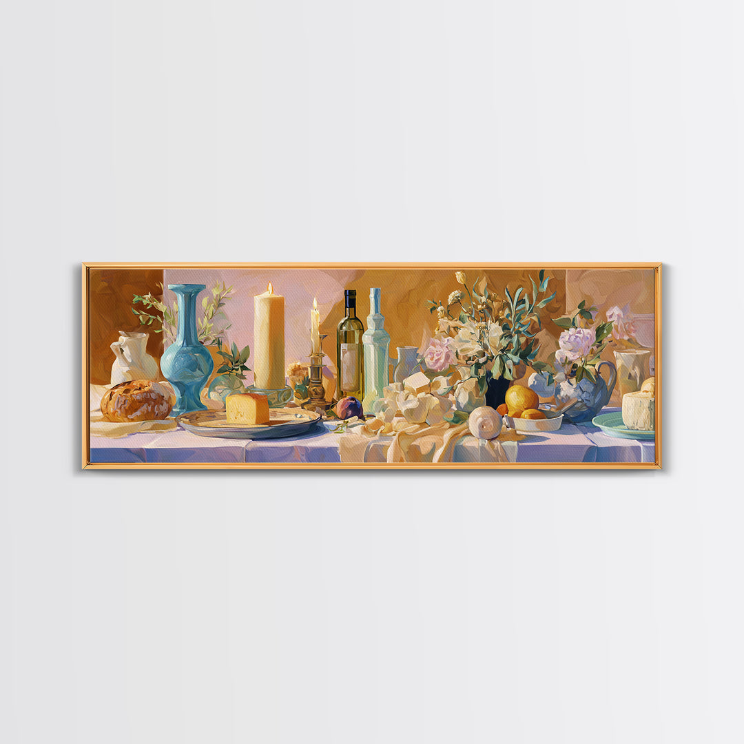 Elegant Table Objects Canvas Print, Restaurant Art, Neutral Decor, Restaurant Decor, Oil Painting, Bistro, Home Decor, RES-3x1-40