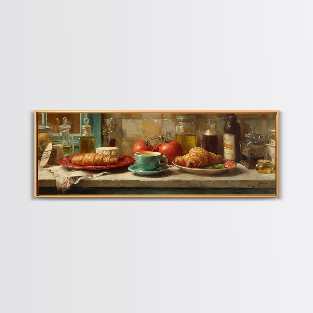 French Bistro Coffee and Croissant Still Life Canvas Print, Restaurant Art, Wall Art Print, Restaurant Decor, Fine Art, Bistro, RES-3x1-46