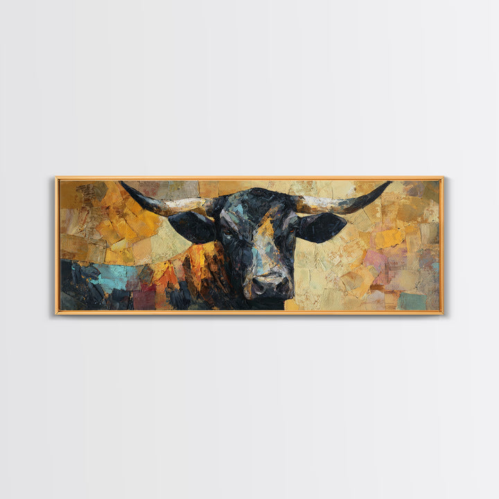 Steakhouse Black and Gold Bull Portrait Framed Canvas Print, Restaurant Art, Wall Art Prints, Restaurant Decor, Bistro, RES-3x1-47
