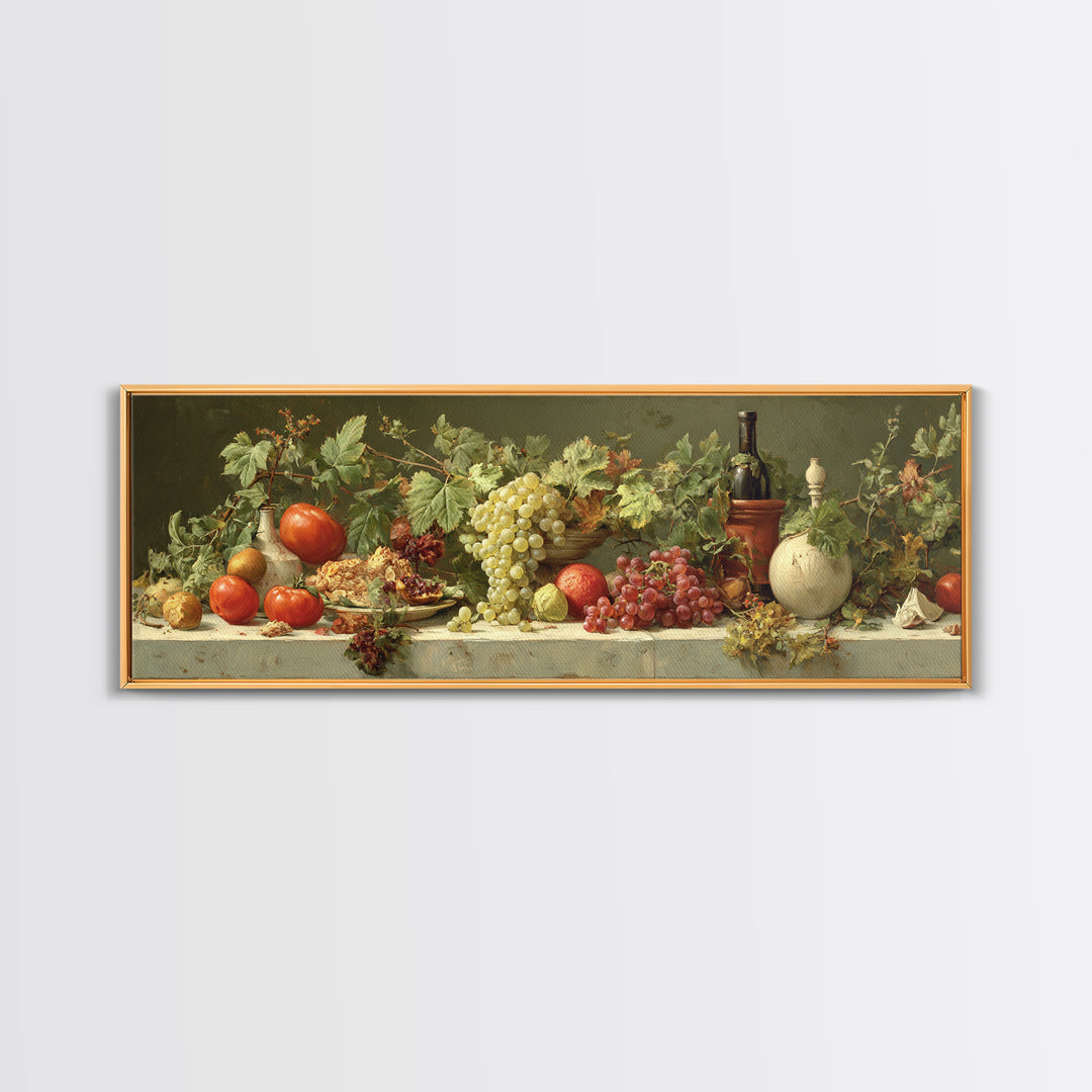 Wine Grapevine Botanical Study Framed Canvas Print, Restaurant Art, Wall Decor, Restaurant Decor, Oil Painting, Bistro, RES-3x1-55