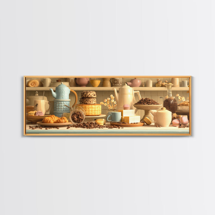 Coffee Beans and Pastry Arrangement Canvas Print, Restaurant Art, Boho Decor, Restaurant Decor, Oil Painting, Bistro, RES-3x1-62