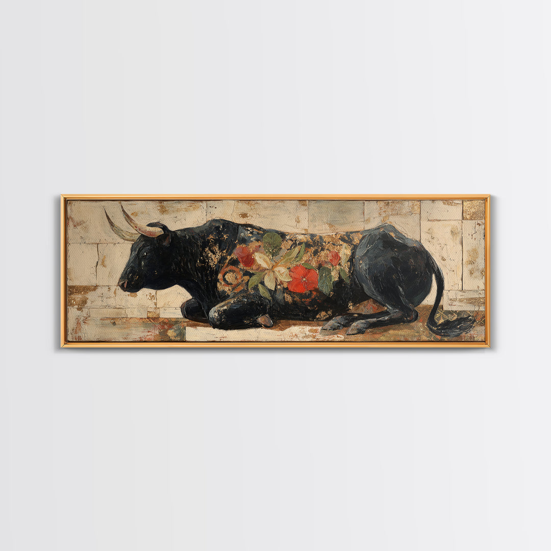 Steakhouse Black and Gold Bull Portrait Canvas Print, Restaurant Art, Digital Print, Restaurant Decor, Fine Art, Bistro, RES-3x1-71