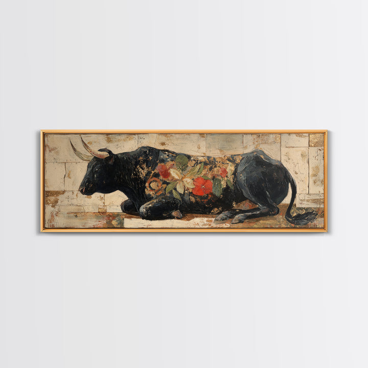 Steakhouse Black and Gold Bull Portrait Canvas Print, Restaurant Art, Digital Print, Restaurant Decor, Fine Art, Bistro, RES-3x1-71