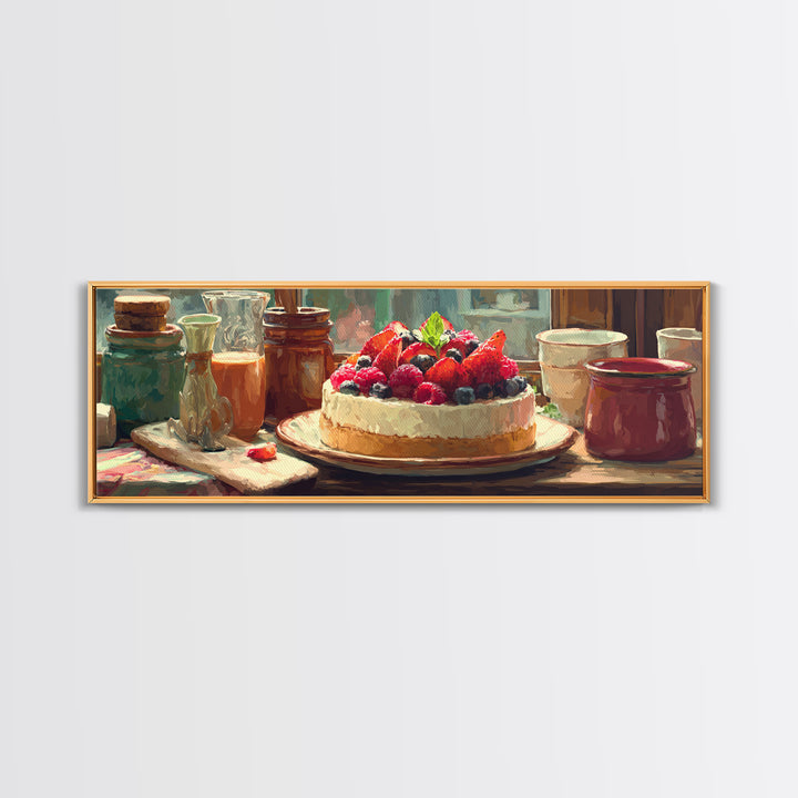 Dessert Tart with Berries and Cream Canvas Print, Restaurant Art, Art Print, Restaurant Decor, Fine Art, Bistro, Kitchen Art, RES-3x1-80
