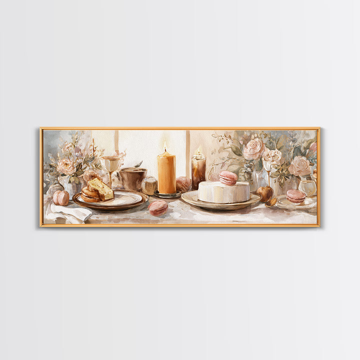 Elegant Table Objects Canvas Print, Restaurant Art, Wall Art, Restaurant Decor, Watercolor Art, Bistro, Digital Print, RES-3x1-88