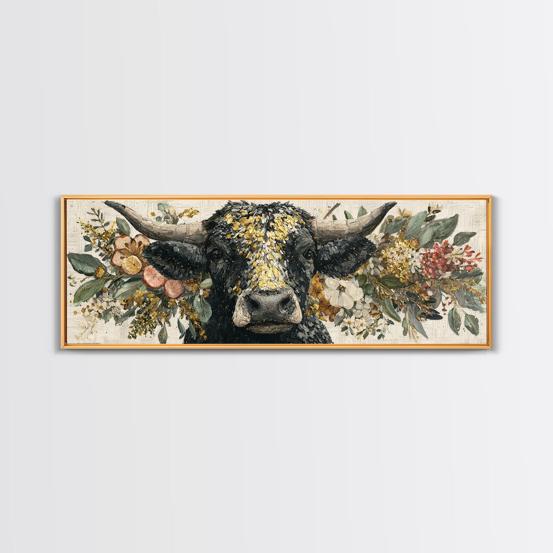 Steakhouse Black and Gold Bull Portrait Canvas Print, Restaurant Art, Wall Art Prints, Restaurant Decor, Fine Art, Bistro, RES-3x1-95