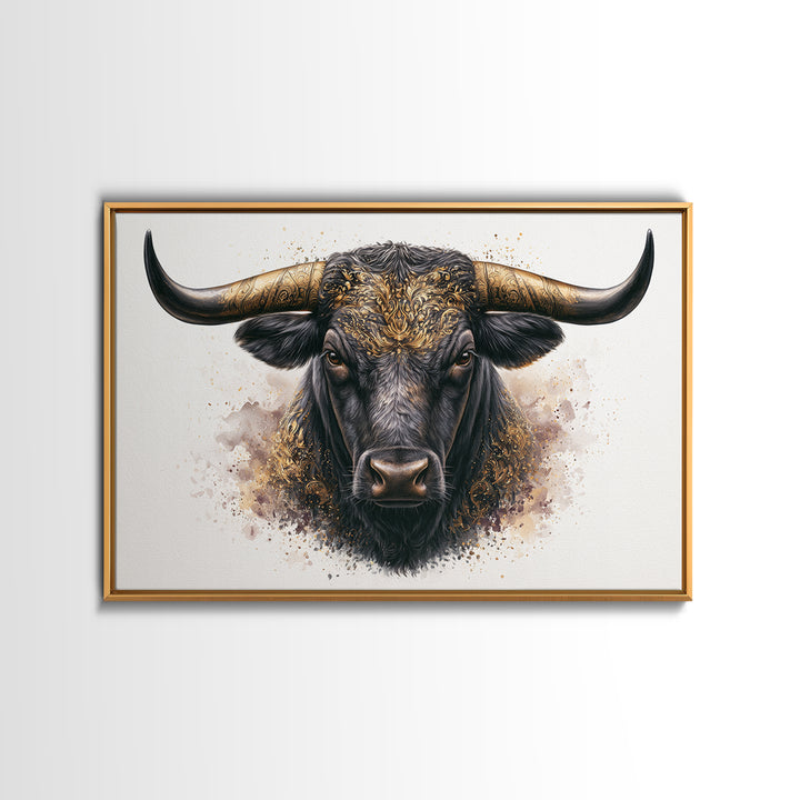 Steakhouse Black and Gold Bull Portrait Canvas Print, Restaurant Art, Modern Decor, Restaurant Decor, Fine Art, Bistro, RES-3x2-11