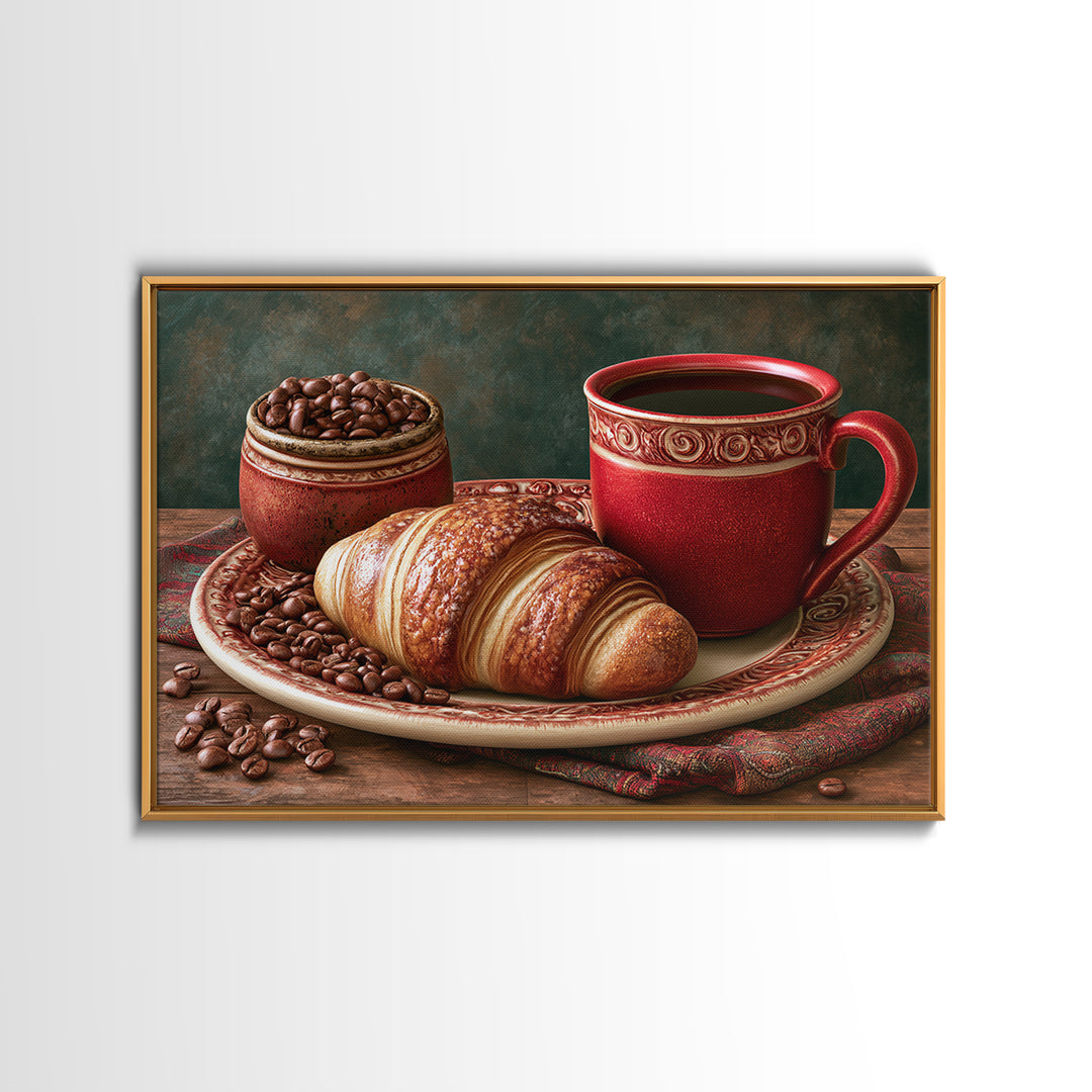 Coffee Beans and Pastry Arrangement Framed Canvas Print, Restaurant Art, Canvas Wall Art, Restaurant Decor, Fine Art, Bistro, RES-3x2-2