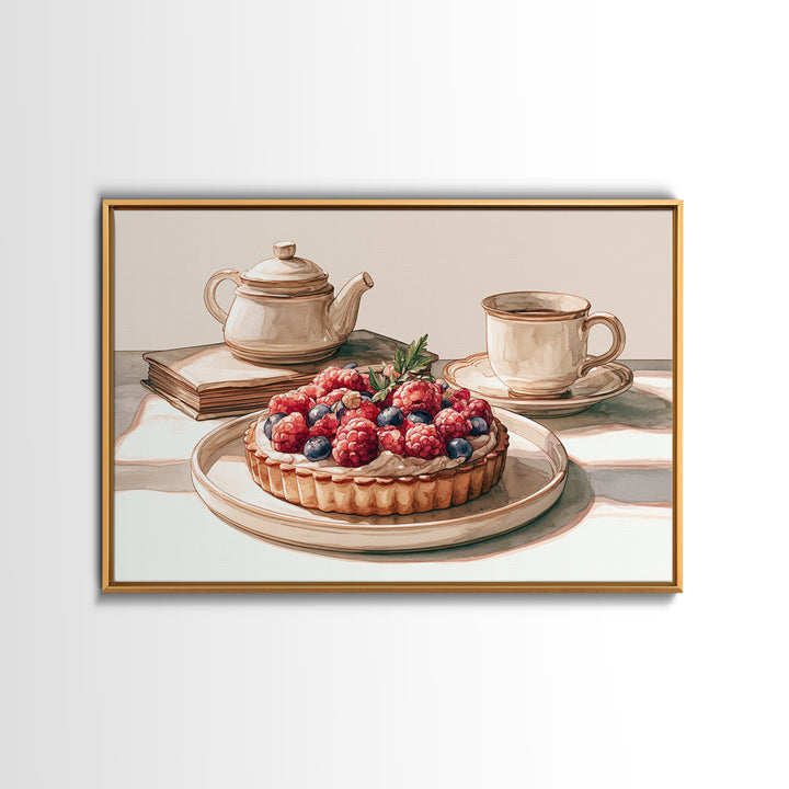 Dessert Tart with Berries and Cream Framed Canvas Print, Restaurant Art, Kitchen Wall Decor, Restaurant Decor, Fine Art, Bistro, RES-3x2-20