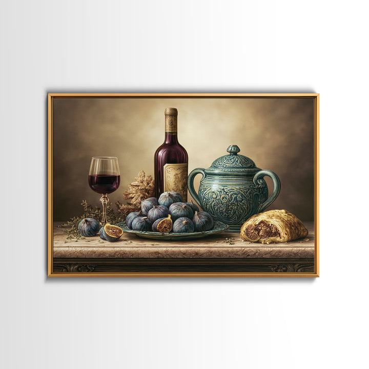 Wine Bottle and Figs Canvas Print, Restaurant Art, Modern Decor, Restaurant Decor, Fine Art, Bistro, Poster, Wall Decor, RES-3x2-29