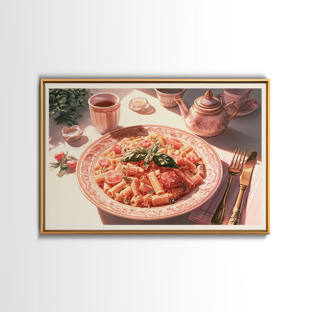 Fresh Pasta with Tomatoes and Basil Canvas Print, Restaurant Art, Canvas Print, Restaurant Decor, Bistro, Statement Artwork, RES-3x2-30