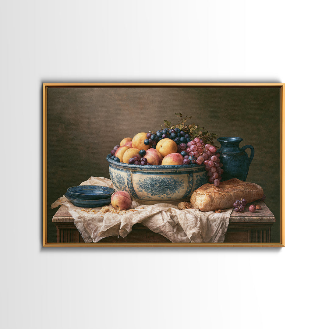 Classic Fruit Bowl Canvas Print, Restaurant Art, Stained Glass Art, Restaurant Decor, Fine Art, Bistro, Textured Painting, RES-3x2-32